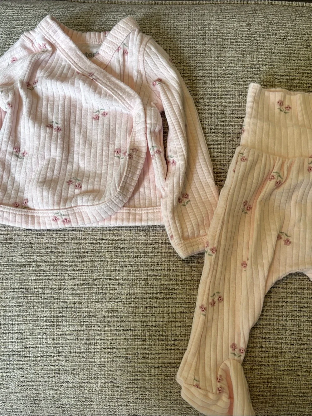 Carter's Light Pink Floral Ribbed Baby Matching Set